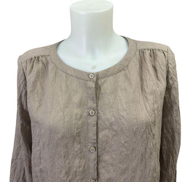 Ann Taylor Brown Button Front Longsleeve Blouse Oversized Relaxed Fit sz Small - Picture 2 of 8
